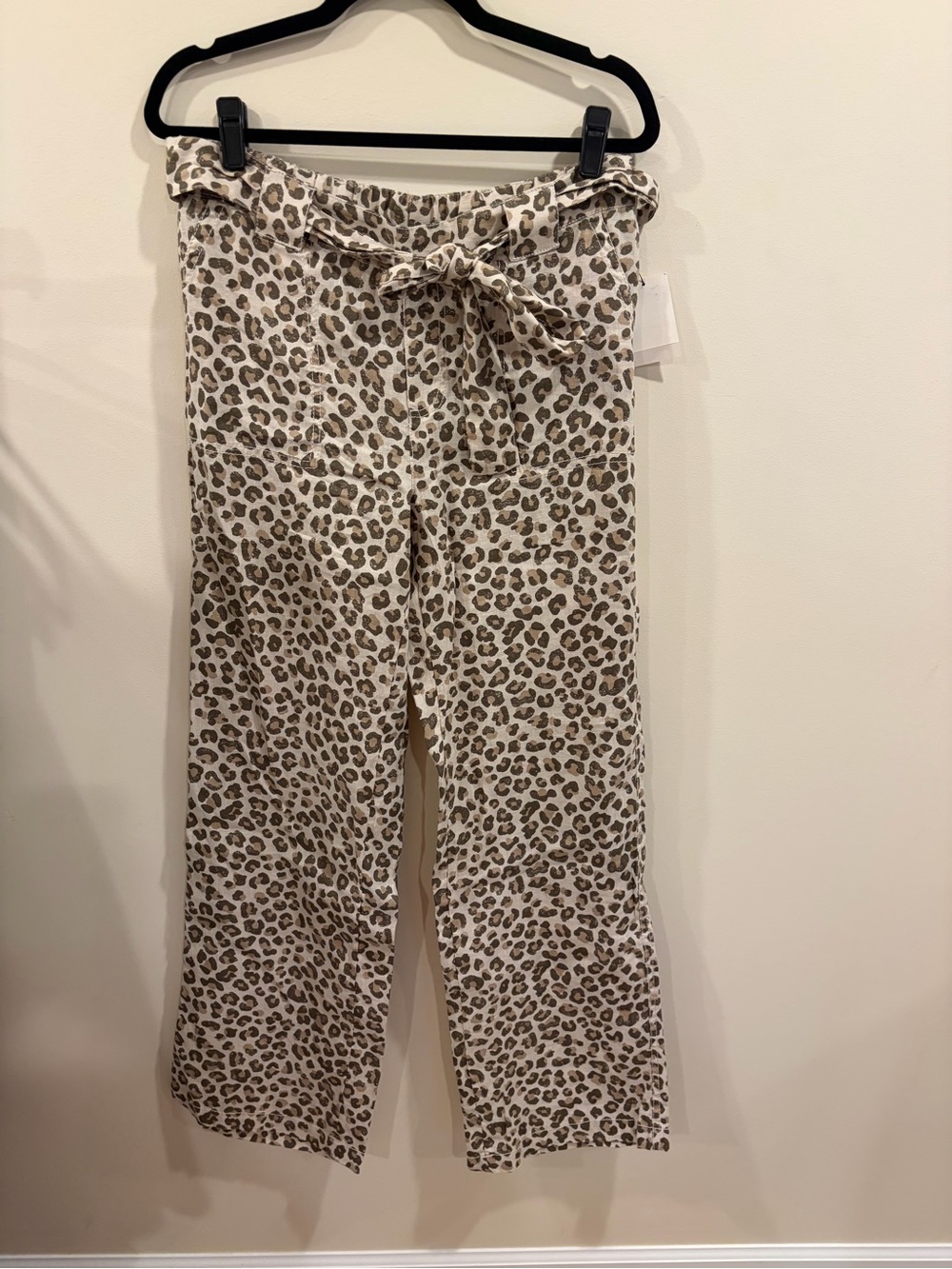 NWT Caslon Leopard Print Wide-Leg Pants with Tie Waist Size M